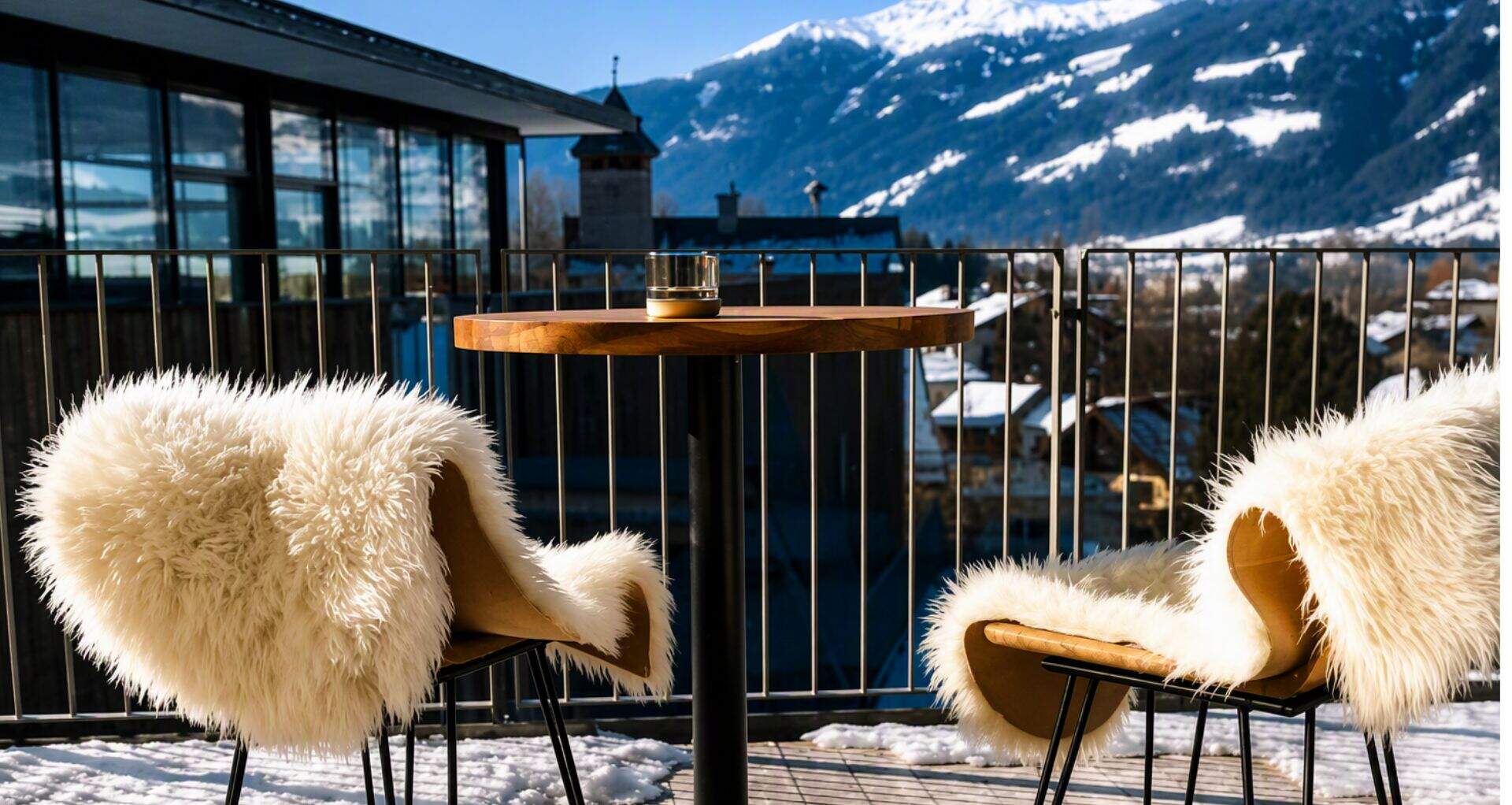uitzicht op bergen vanaf terras