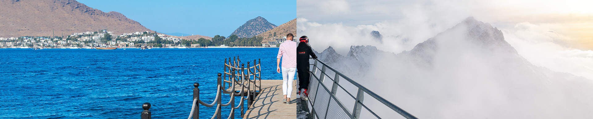 Sunweb selfie op de piste tijdens een wintersport, een cruiseschip dat vaart op zee en een gezin met ijsjes tijdens een zonvakantie
