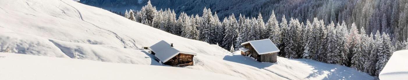 piste, sneeuw, huisjes